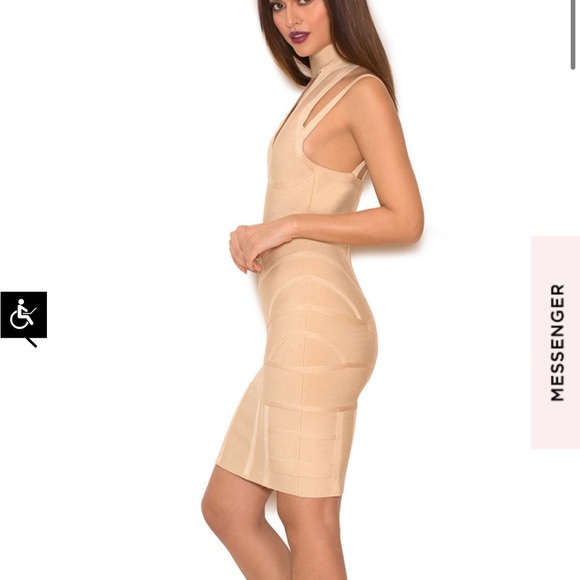 House Of CB Akilah Nude Deep V Bandage Dress- Size XS - Picture 5 of 9